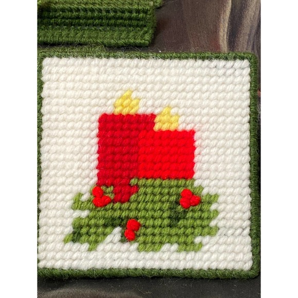 Vintage, Handmade, 12 piece 4 place setting Hostess Needlepoint plastic canvas. - Picture 10 of 10